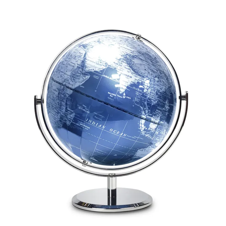 20cm Artistic Globe with a Blue Metallic Finish - World Globe